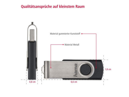 hama Clé USB 2.0 'Rotate', 128 GB, noir/argent