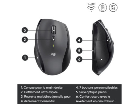Logitech Souris laser M705 Marathon, sans fil, anthracite