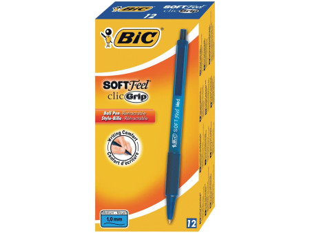 BIC Stylo à bille rétractable Soft Feel Clic grip, bleu