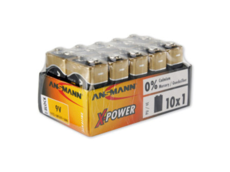 ANSMANN pile alcaline 'X-Power', 9V bloc E, présentoir de 10