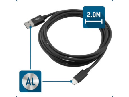 ANSMANN Câble de données & de charge, USB-A - USB-C, noir