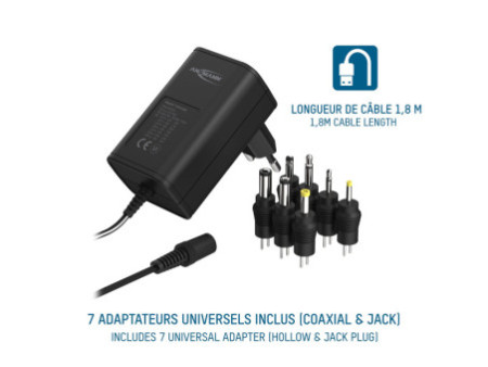 ANSMANN Bloc secteur universel APS 600, 7,2 W / 3-12 V, noir