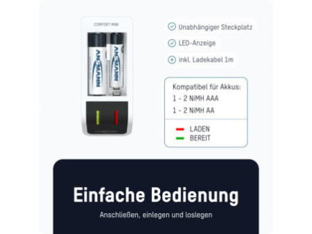 ANSMANN Chargeur rapide Comfort Mini, 2 piles incl.