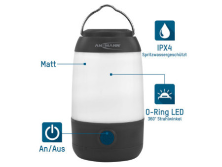 ANSMANN Mini lampe de camping, boîtier en plastique, noir