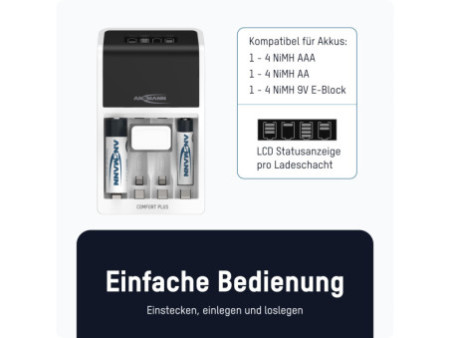 ANSMANN Chargeur rapide Comfort Plus, livré avec 4 piles