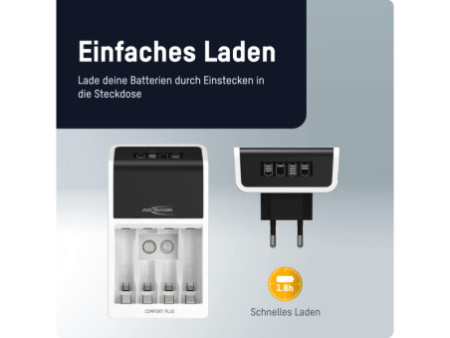 ANSMANN Chargeur rapide Comfort Plus, livré avec 4 piles