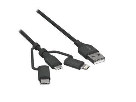 ANSMANN Câble 3en1 de charge & de données, Lightning/USB-C/