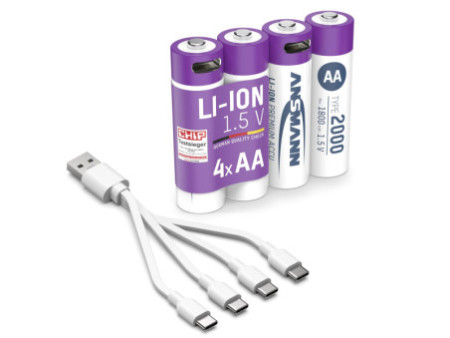 ANSMANN Piles Li-Ion mignon AA avec prise USB-C femelle