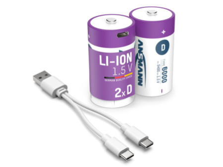 ANSMANN Piles Li-Ion mono D avec prise USB-C femelle