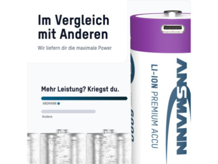 ANSMANN Piles Li-Ion mono D avec prise USB-C femelle
