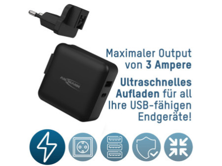 ANSMANN Chargeur de voyage TC230PD, USB-A & USB-C, noir