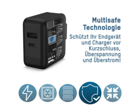 ANSMANN Chargeur de voyage TC230PD, USB-A & USB-C, noir