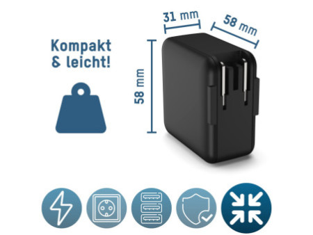 ANSMANN Chargeur de voyage TC230PD, USB-A & USB-C, noir