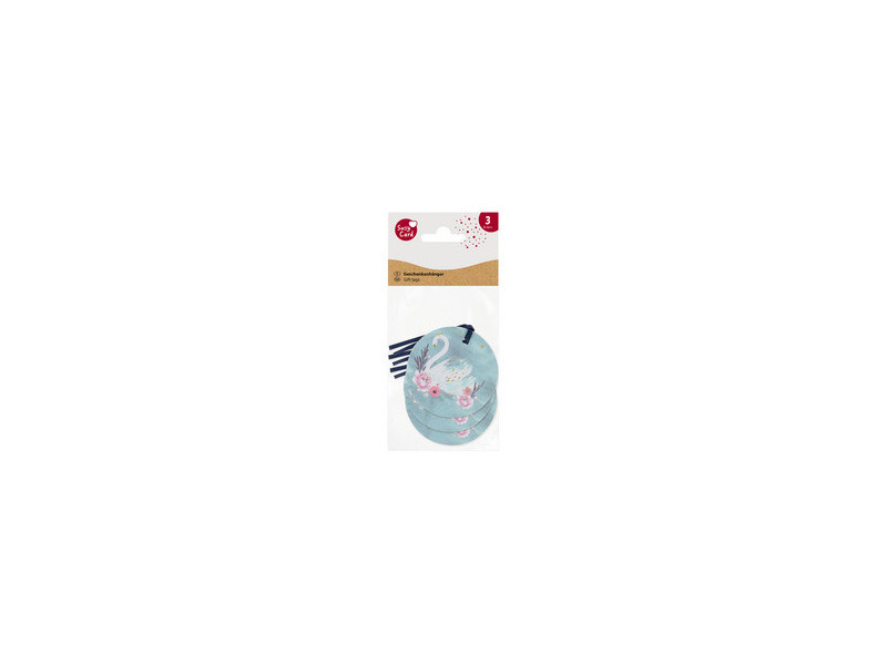 SUSY CARD Etiquette cadeau rond 'Swan lake dark blue'