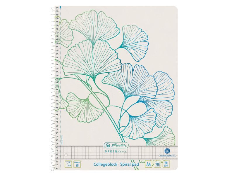 herlitz Cahier spiralé GREENline Ginkgo, A4, quadrillé