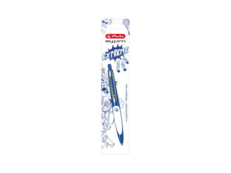 herlitz Stylo à bille rétractable my.pen, bleu/blanc