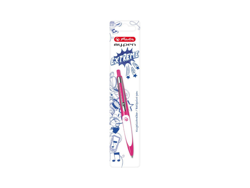 herlitz Stylo à bille rétractable my.pen, rose/blanc