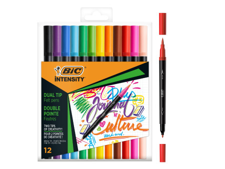 BIC Feutre DUAL BRUSH, 2en1, étui de 12, couleurs assorties