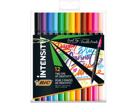 BIC Feutre DUAL BRUSH, 2en1, étui de 12, couleurs assorties