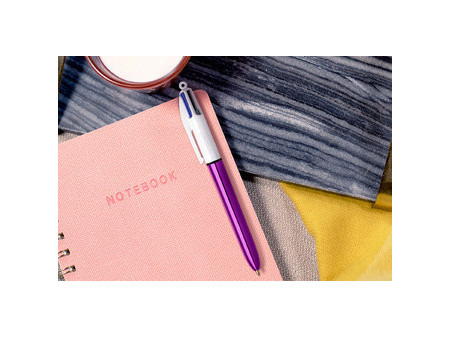 BIC Stylo à bille 4 Colours Shine, 0,32 mm, or rose