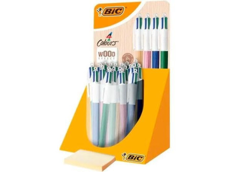 BIC Stylo à bille rétractable 4Colours Wood Style présentoir