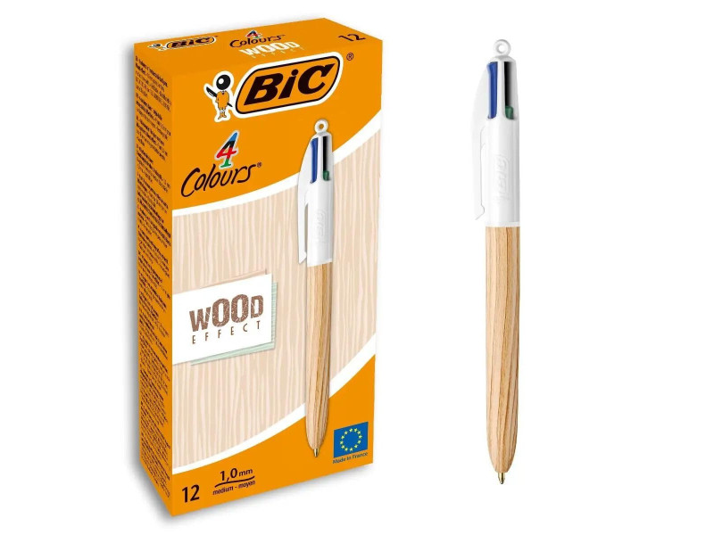 BIC Stylo à bille rétractable 4Colours Wood Style