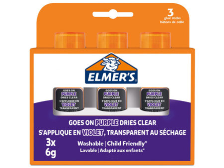 ELMER'S Bâton de colle Disappearing Purple, 6 g, blister x3