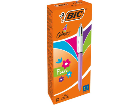 BIC Stylo à bille rétractable 4 Colours Fun, rose/blanc