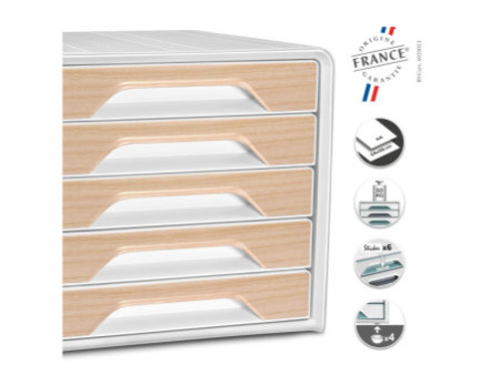 CEP Bloc de classement Smoove Silva, 5 tiroirs, blanc/hêtre