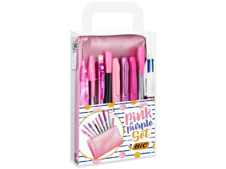 BIC Kit d'écriture 'PINK & PURPLE' avec trousse, 10 pièces