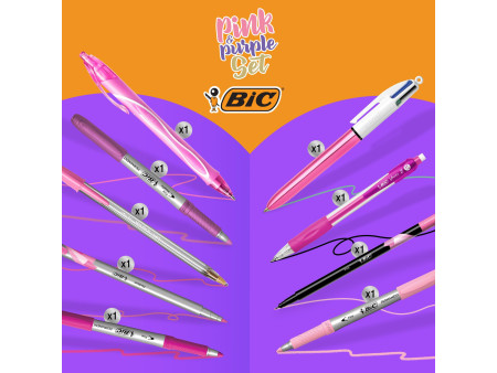 BIC Kit d'écriture 'PINK & PURPLE' avec trousse, 10 pièces