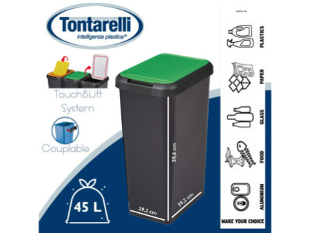 CEP Poubelle de tri sélectif Touch & Lift, 45 litres, vert