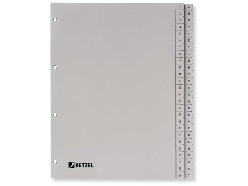 HETZEL Intercalaires en plastique, chiffres, A4, 1-52, PP