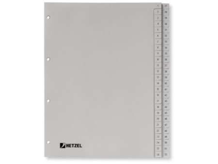 HETZEL Intercalaires en plastique, chiffres, A4, 1-52, PP