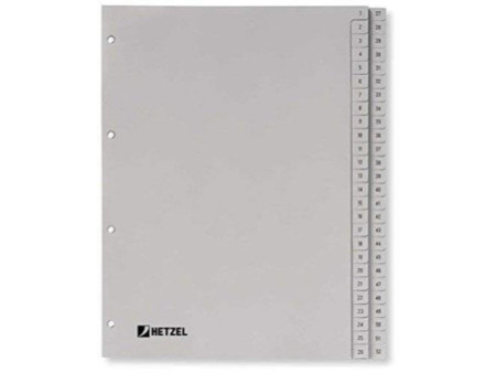 HETZEL Intercalaires en plastique, chiffres, A4, 1-52, PP