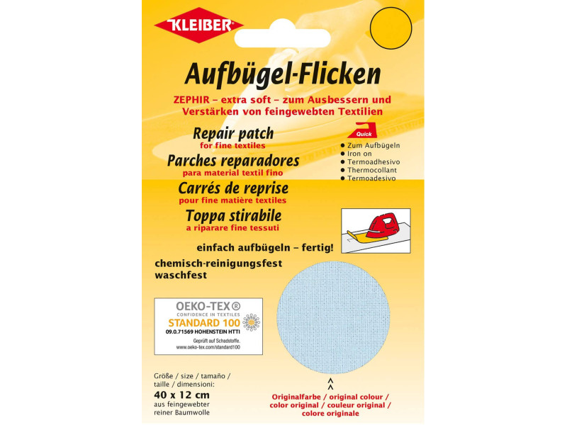 KLEIBER Patch thermocollant Zephir, 400 x 120 mm, bleu clair