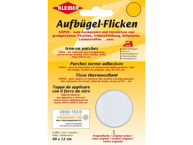 KLEIBER Patch thermocollant Köper, 400 x 120 mm, blanc