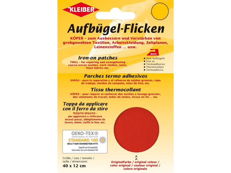 KLEIBER Patch thermocollant Köper, 400 x 120 mm, rouge