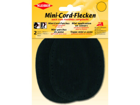KLEIBER Mini patch thermocollant, fin velours côtelé, noir