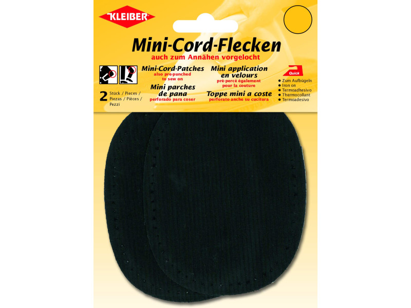 KLEIBER Mini patch thermocollant, fin velours côtelé, noir