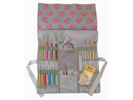 KLEIBER Pochette pour aiguilles à tricoter COEURS, gris/rose