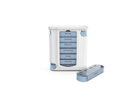 HARO Pilulier semainier, pour 7 jours, 4 cases, bleu / blanc