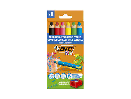 BIC KIDS Crayon de couleur multi-surfaces, étui carton de 6
