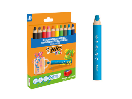 BIC KIDS Crayon de couleur multi-surfaces, étui carton de 10