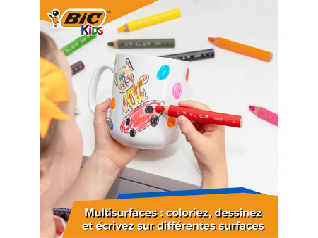 BIC KIDS Crayon de couleur multi-surfaces, étui carton de 10