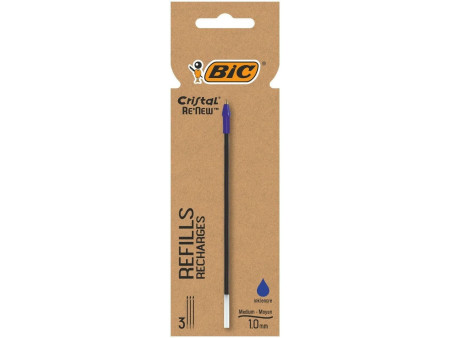BIC Recharge pour stylo à bille Cristal RE'NEW, S, bleu
