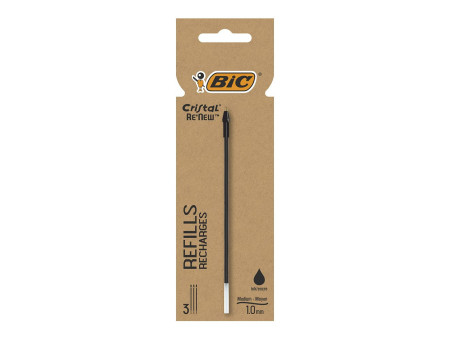 BIC Recharge pour stylo à bille Cristal RE'NEW, S, noir