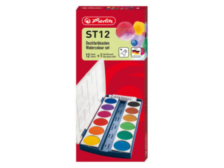 herlitz Pastilles de gouache ST12, 12 couleurs, en plastique