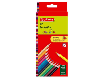 herlitz Crayons de couleur triangulaires, étui carton de 12