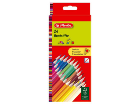herlitz Crayons de couleur triangulaires, étui carton de 24